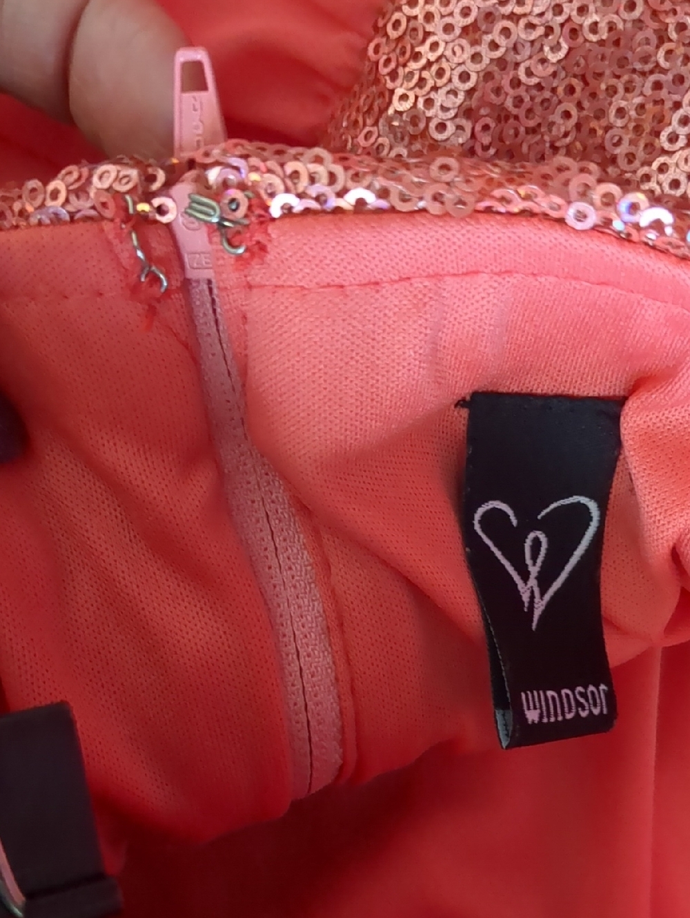 Windsor Coral Pink Strapless Sequin Bodice-Shifon Ruffle-Tiers Skirt/Mini Dress - Picture 10 of 13